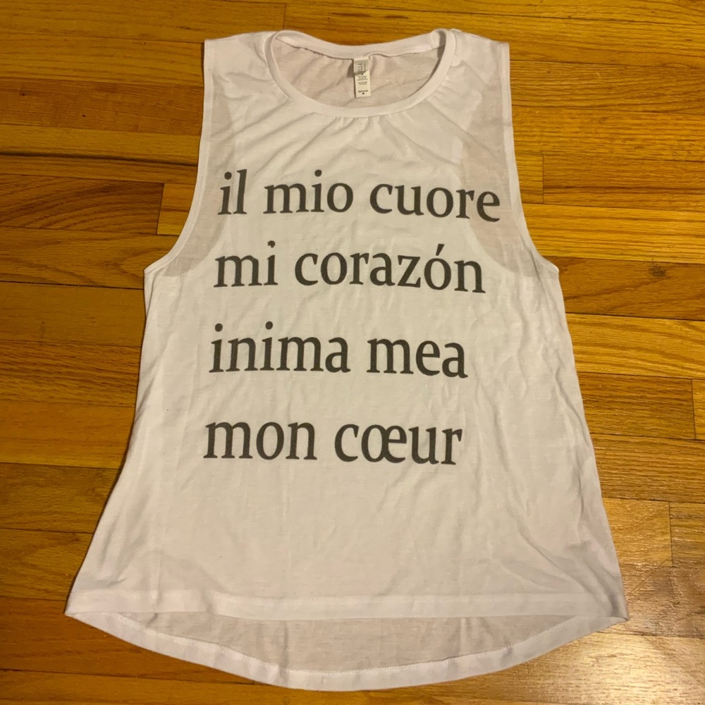 Love themed sheer white muscle tee Medium